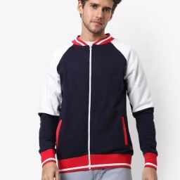 Campus Sutra Navy & White Cotton Regular Fit Colour Block Jacket-picture-15