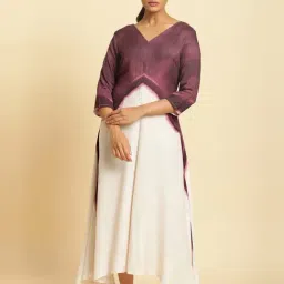 W Purple & Off-White Printed Maxi Dress-image-45