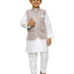 Pro-Ethic Style Developer Kids Lilac & White Printed Full Sleeves Kurta, Waistcoat with Pyjamas-picture-19