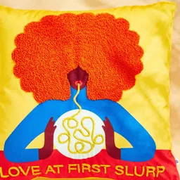 Home Centre Red & Yellow Little Things Slurp Printed Filled Velvet Cushion-image-49