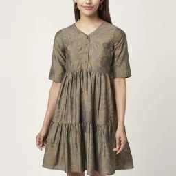 Akkriti by Pantaloons Grey Floral Print A-Line Dress-image-22