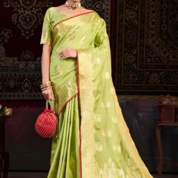Mimosa Green Woven Saree With Unstitched Blouse-image-66