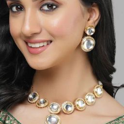 Karatcart Gold-Plated Round Polki Kundan Jewellery Set for Women-2