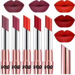 VOLO Set Of 5 Creme Matte Lipsticks- Plum 36-Rose Pink 38-Coral 39-Tomato Red 40-Orange 49-21