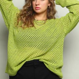 Vero Moda Curve Green Self Design Sweater-image-64