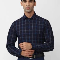 Van Heusen Navy Slim Fit Checks Shirt-image-88