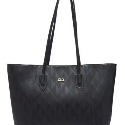 Globus Women Black Self Design Vegan Leather Tote Bag-44