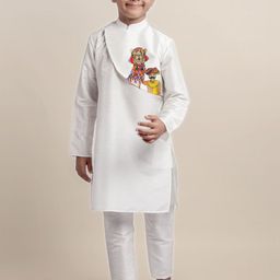 DEVOILER Boys Embroidered Khadi Kurta-image-96