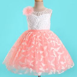 Bluebell Woven Sleeveless Party Dress with Floral Corsage & Lace Detailing - Peach-image-69