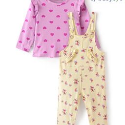 Babyoye Eco Conscious 100% Cotton Dungaree with Inner Tee Floral & Heart Print -  Purple & Yellow-image-85