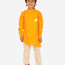Superminis Full Sleeves Solid Kurta Pyjama Set - Yellow-image-17
