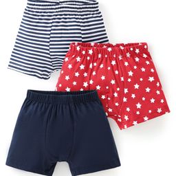 Babyhug 100% Cotton Knit Trunk Stripes & Star Print Pack of 3 - Multicolor-image-62