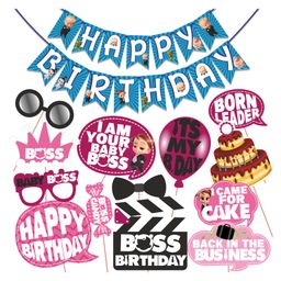Wobbox Happy Birthday Props Happy Birthday Banner Boss Baby Theme Decoration Items Pink -Pack Of 14-image-38