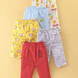 OHMS Single Jersey Knit Full Length Lounge Pants With Text & Animal Print Pack Of 5 - Multicolour-image-87