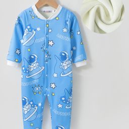 Kookie Kids Full Sleeves Full Sleeves Winterwear Romper with Space Theme Print - Blue-image-75