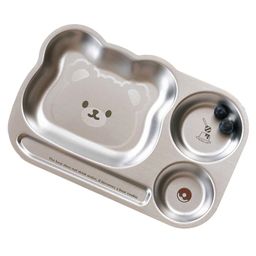 Basil Stainless Steel 3 Compartments Funky Dinner Plate for Kids-Bear-image-87