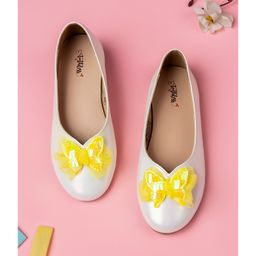 Toothless Bow & Butterfly Applique Detailed Slip On Ballerinas - White-image-63