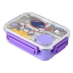 SCHOOLISH Cartoon themed single layer 3 compartment plastic and stainless steel enfant school kids children bento 1400ML lunch box with cutlery- PACK OF 1- COLOR MAY VARY-image-81
