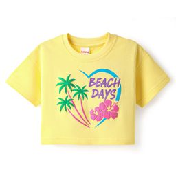 Babyhug Cotton Knit Half Sleeves Drop Shoulder T-Shirt with Beach Theme Text Print - Yellow-image-35