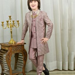 Ahhaaaa Brocade Sequins Embellished Ethnic Designed Sherwani Pant Set - Pink-image-66