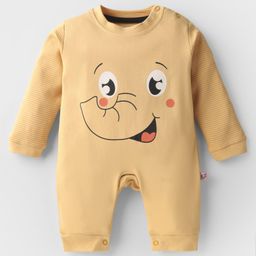 Mini Taurus Interlock Knit Full Sleeves Romper with Stripes & Animal Print - Mustard-image-53
