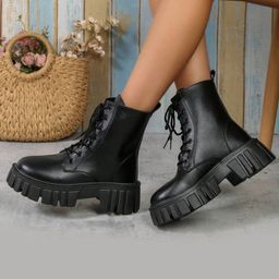 Shoetopia Solid Lace Up Boots - Black-image-54