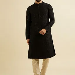 Manyavar Ethnic Motifs Embroidered Thread Work Kurta with Pyjama-image-83