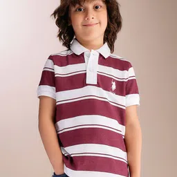 U.S. Polo Assn. Kids Boys Horizontal Striped Polo Collar Pure Cotton T-shirt-picture-22