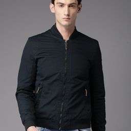 HERE&NOW Men Navy Blue Solid Padded Jacket-image-71