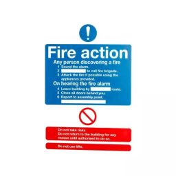 RS PRO Plastic Fire Safety Sign Fire Action Instructions with English Text, 7631834-17