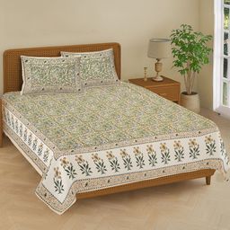URBAN SPACE Rangrez Yellow Floral Pure Cotton 240 TC Double King Bedsheet Set-2.74mx2.74m-picture-22