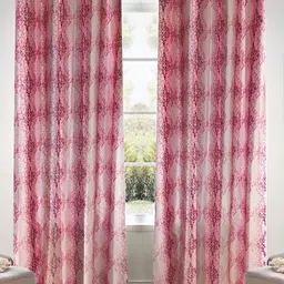 Kanodia Poly Fab Pink & White Set of 2 Room Darkening Door Curtain-picture-0