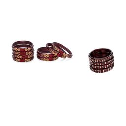 1ST TIME Set Of 12 Maroon Alloy Artificial Stones & Beads Antique Bangles-picture-13