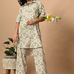 PRETTY LOVING THING Floral Printed Shirt Collar Pure Cotton Tunic With Trouser-image-64