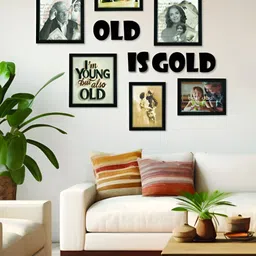 RANDOM Black & White 6 Pieces MDF Wall Photo Frames With Old Is Gold Plaque-image-5