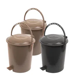 Kuber Industries Grey & Brown 3 Pieces Swinging Lid Wet & Dry Dustbin image 4