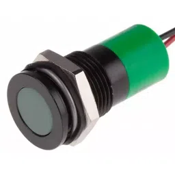 RS PRO Green Panel Mount Indicator 220V AC, Mounting Hole Size 14 mm, Termination Type Lead Wires, IP Rating IP67, Model No 7039018-7