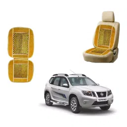 Auto Pearl Polyester, Cotton Front Vehicle Seating Pad Beige for Nissan Terrano-image-90