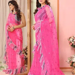 ODETTE Embellished Mirror Work Net Saree image 3