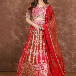 Olive Embroidered Mirror Work Ready to Wear Lehenga & Blouse With Dupatta-picture-18