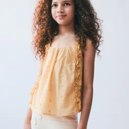 Mango Kids Girls Cotton Floral Self Design Ruffle Detail Top-image-41