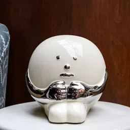 curiocasa Off White & Silver Toned Ceramic Curio Showpiece-8