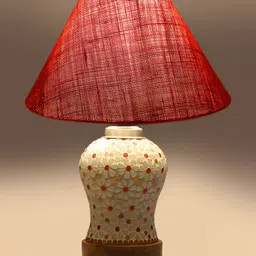 Devansh Pink & White Printed Printed Frustum Shaped Wooden Table Lamp image 5