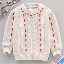 Babyhug Full Sleeves Cable Knit Sweater - Off White-picture-19