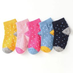 Cute Walk by Babyhug Cotton Anti Bacterial Ankle Length Socks Polka Dots Design Pack of 5 - Multicolour-picture-21
