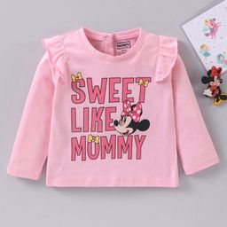 Babyhug Cotton Knit Full Sleeves Tee with Minnie and Text Print - Pink-image-38