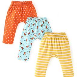 Babyhug Cotton Knit Full Length Diaper Pants Rocket Print Pack of 3 - Yellow Blue & Orange-image-26