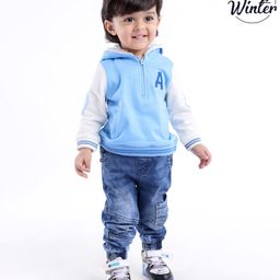 Babyoye 100% Cotton Knit Full Sleeves Sweatshirt With Alphabet Embroidery - Blue-image-1