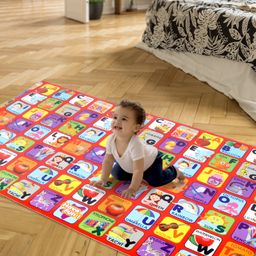 EVA Waterproof Alphabet Roll Playmat With Pictures- Red-17