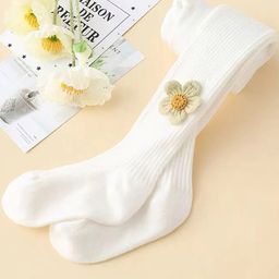 SYGA Tights For Girls Soft Cotton Infant Leggings Toddler Flower Stockings Pants, Suitable For All Seasons White-(1-2 years) S-image-73